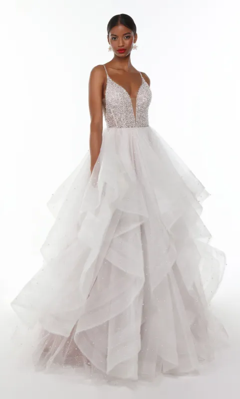 Formal Dress: 61107. Long Layered Dress, Plunging Neckline, Ballgown sold by Alyce Paris