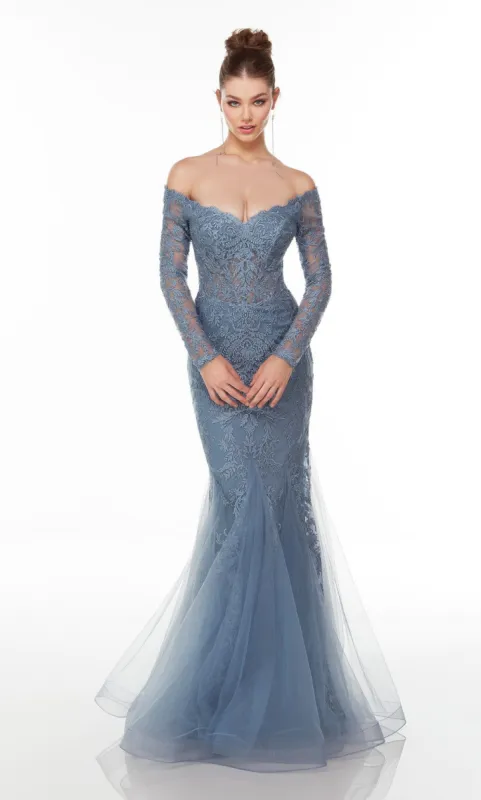 Formal Dress: 61097. Long Lace Mermaid Dress, Off The Shoulder, Mermaid sold by Alyce Paris