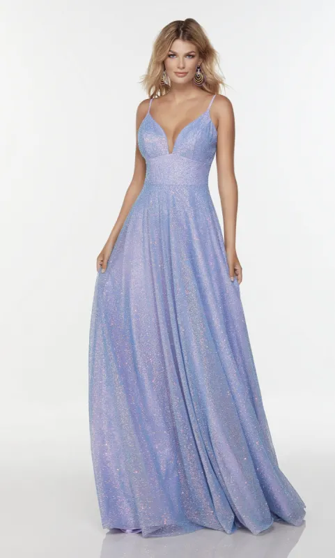 Formal Dress: 61091. Long Sparkly Dresses, Plunging Neckline, A-line sold by Alyce Paris