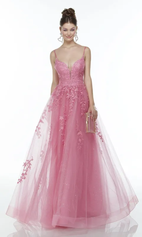 Formal Dress: 61087. Long Tulle A-line Dress, Plunging Neckline, A-line sold by Alyce Paris
