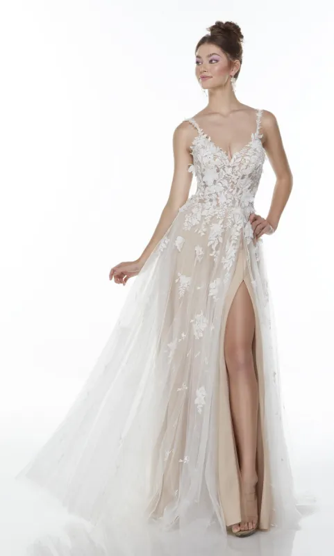 Formal Dress: 61075. Long 3d Flower Dress, V-neck, A-line sold by Alyce Paris