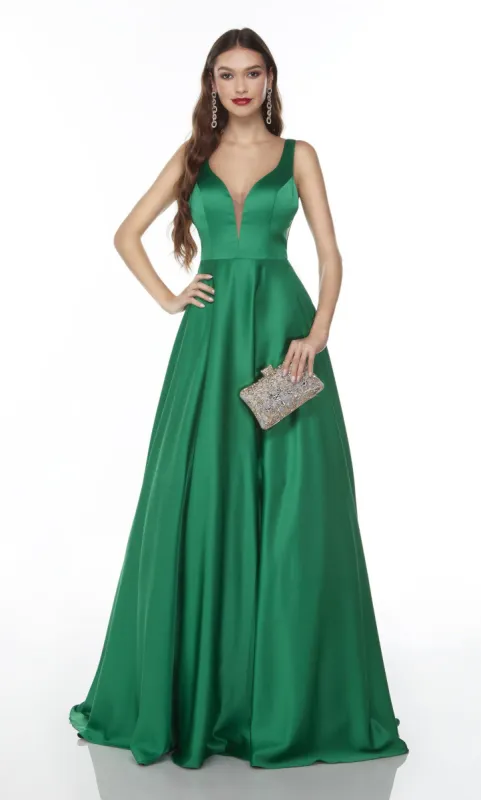 Formal Dress: 1738. Long Satin Formal Dress, Plunging Neckline, A-line sold by Alyce Paris