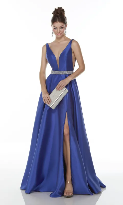 Formal Dress: 1730. Long Mikado Prom Dress, Plunging Neckline, A-line sold by Alyce Paris