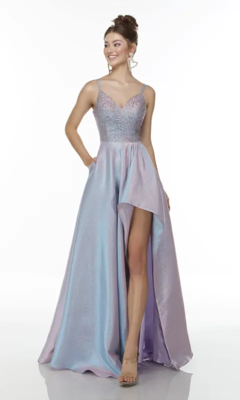 Formal Dress: 1725. Long Dress, V-neck, High-low, V Shaped Back made by Alyce Paris