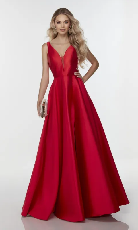 Formal Dress: 1719. Long Mikado Dress, Plunging Neckline, A-line sold by Alyce Paris