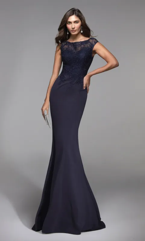Formal Dress: 27491. Long Tight Dress, Illusion Neckline, Fit N Flare sold by Alyce Paris
