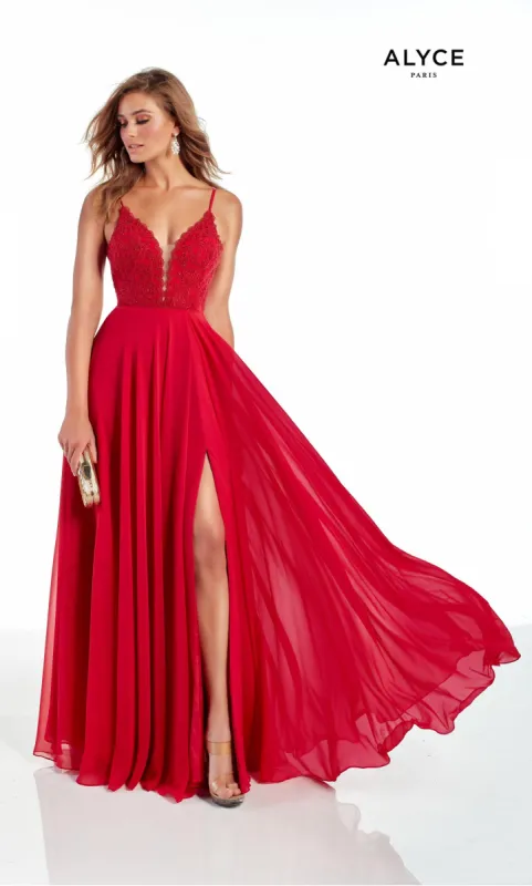 Formal Dress: 60953. Long, Plunging Neckline, Flowy, Lace Up Back sold by Alyce Paris