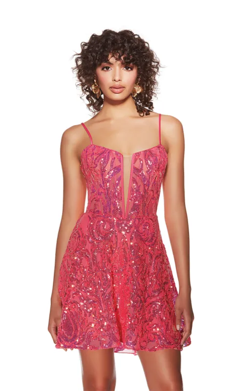 ALYCE Paris 3768 Party Plunging Illusion Fit N Flare Dress sold by Alyce Paris