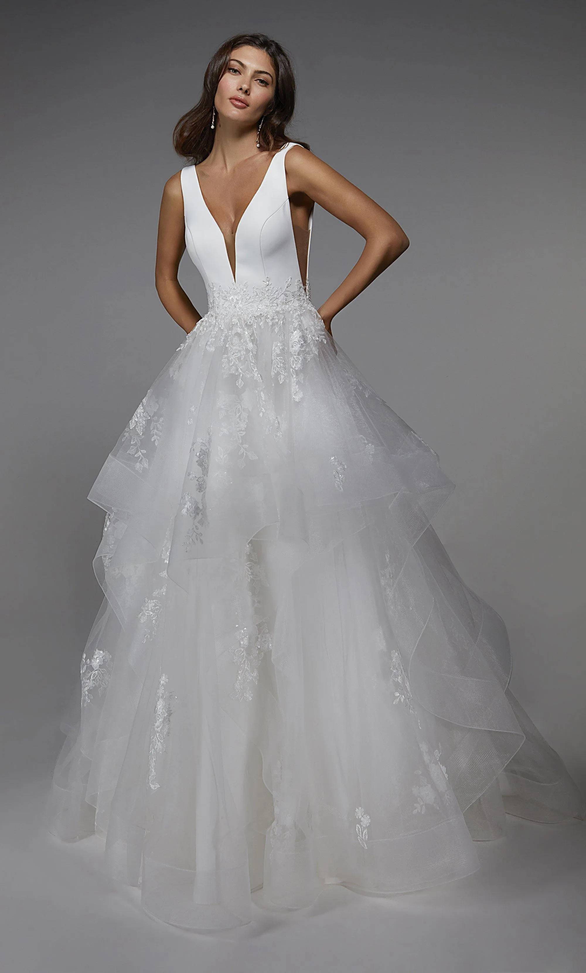 ALYCE Paris 7040 Bridal Plunging Neckline Waterfall Ballgown Dress sold by Alyce Paris product image thumbnail 3