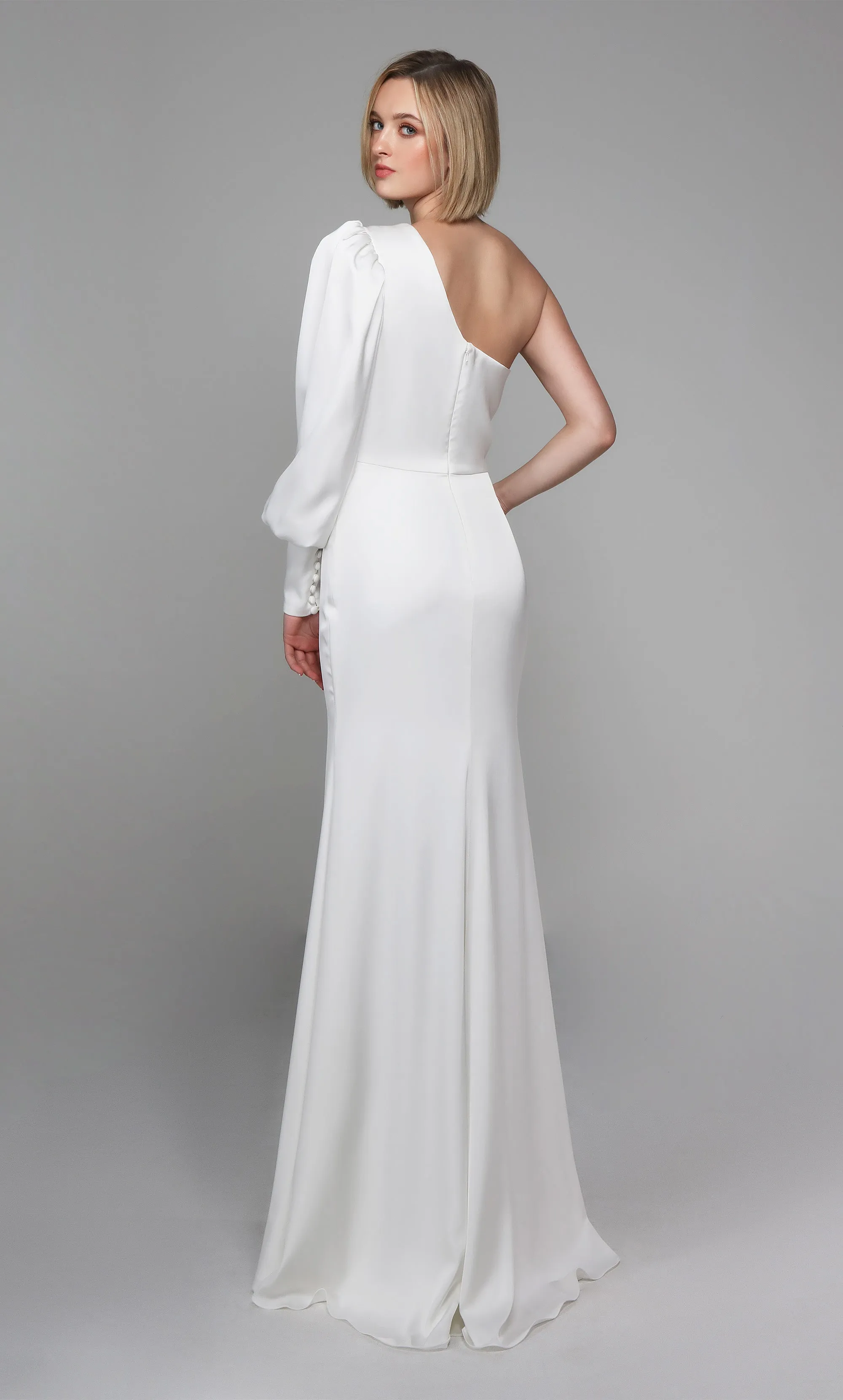 ALYCE Paris 7065 Bridal One Shoulder Neckline Buttons Straight Dress sold by Alyce Paris product image thumbnail 5
