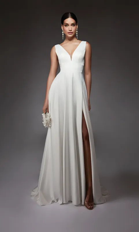 ALYCE Paris 7096 Bridal V-neckline Slit A Line Dress sold by Alyce Paris