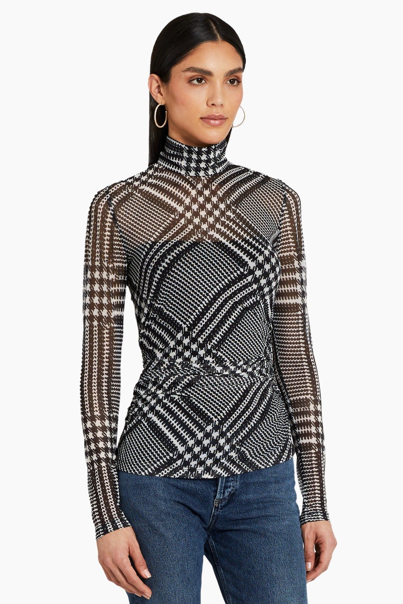 Long Sleeve Dominique Top in Printed Mesh sold by Amanda Uprichard product image thumbnail 3