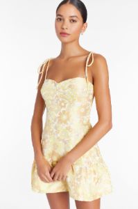 Champagne Skort Romper in Cherry Blossom Brocade sold by Amanda Uprichard