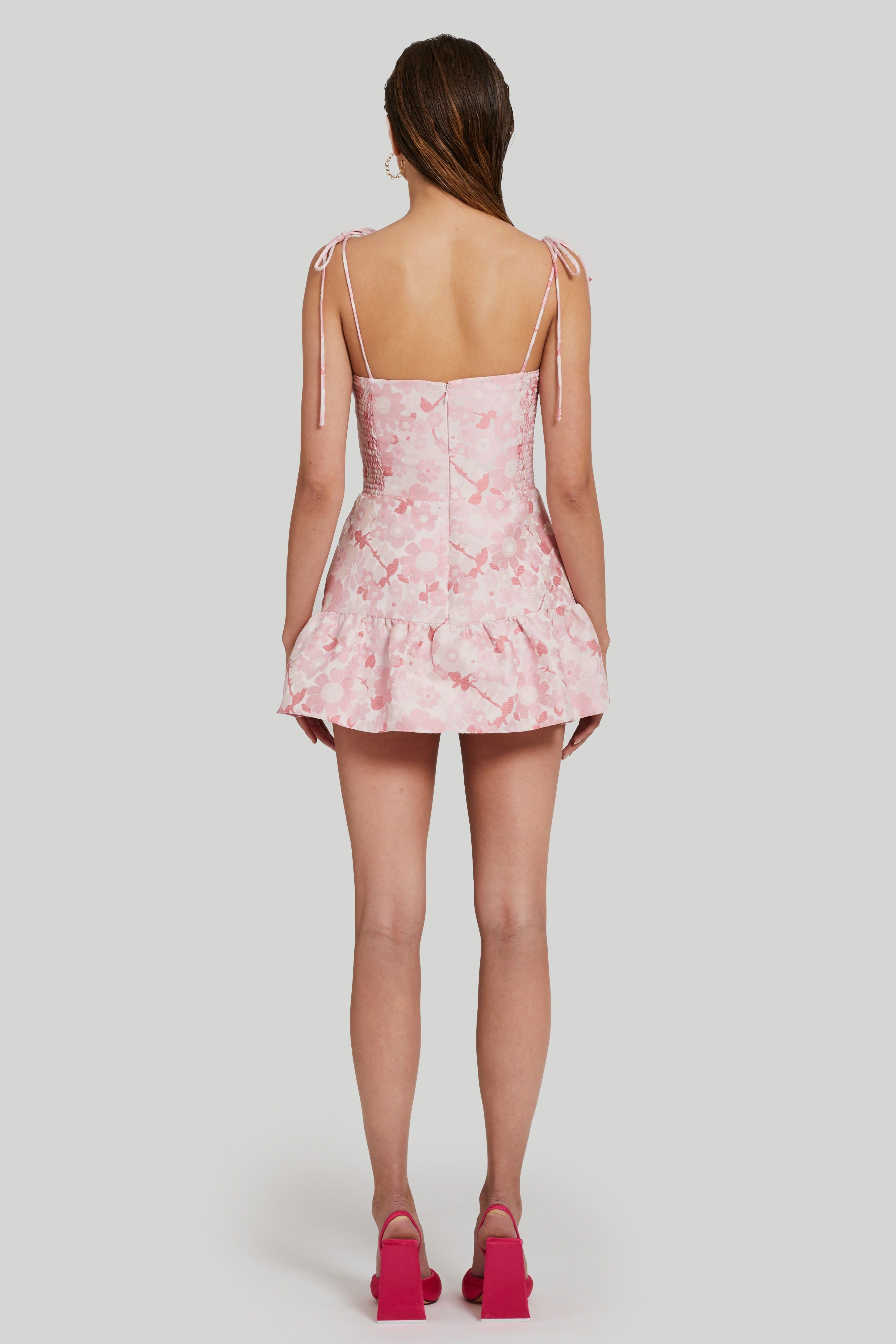 Champagne Skort Romper in Cherry Blossom Brocade sold by Amanda Uprichard product image thumbnail 5