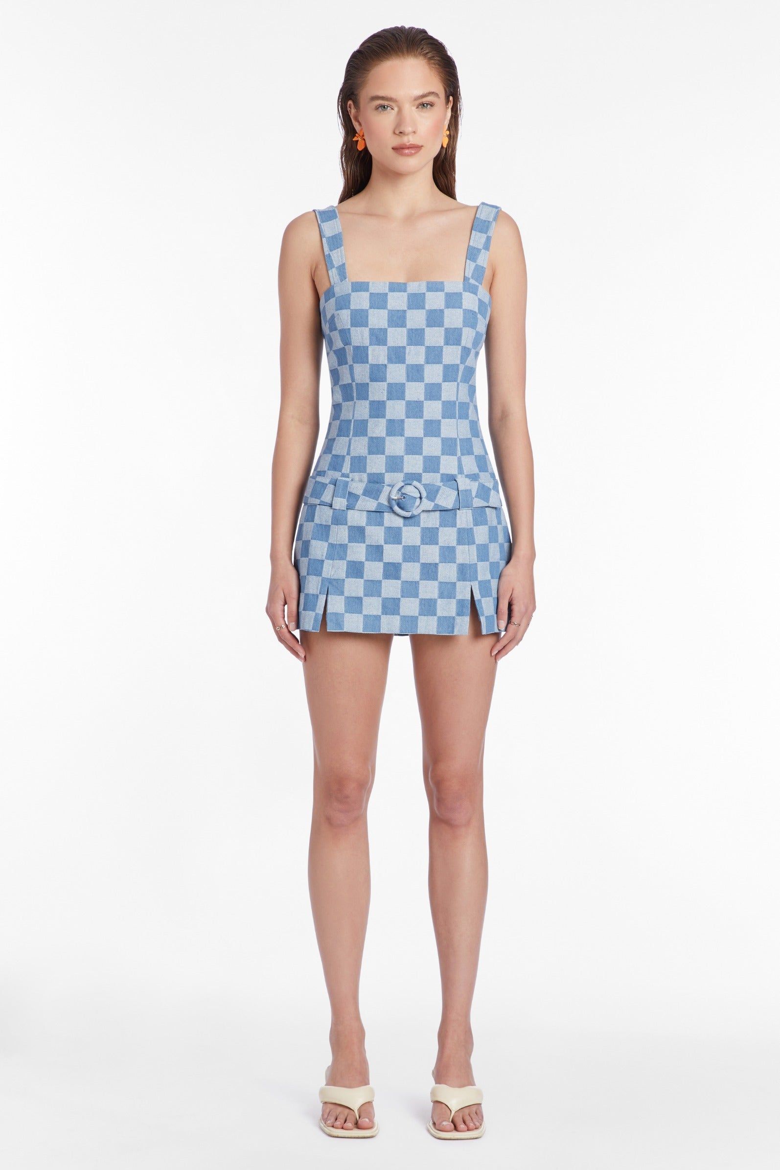 Rossi Romper in Checkerboard Denim sold by Amanda Uprichard product image thumbnail 2