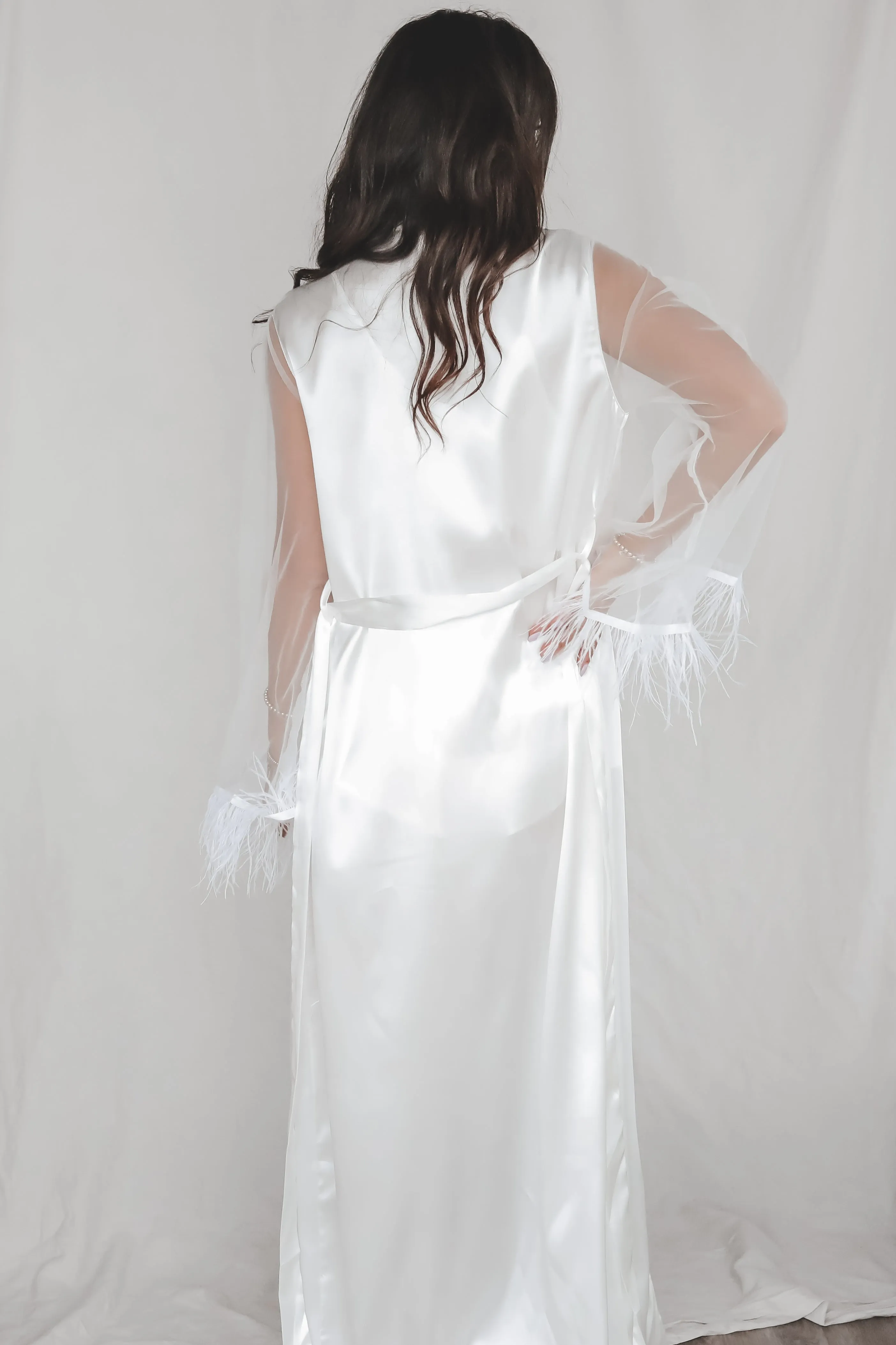 A Royal Affair Satin White Long Bridal Robe sold by Amazing Lace product image thumbnail 4