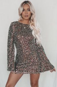 Show Stopping Sparkles Long Sleeve Sequin Mini Dress sold by Amazing Lace