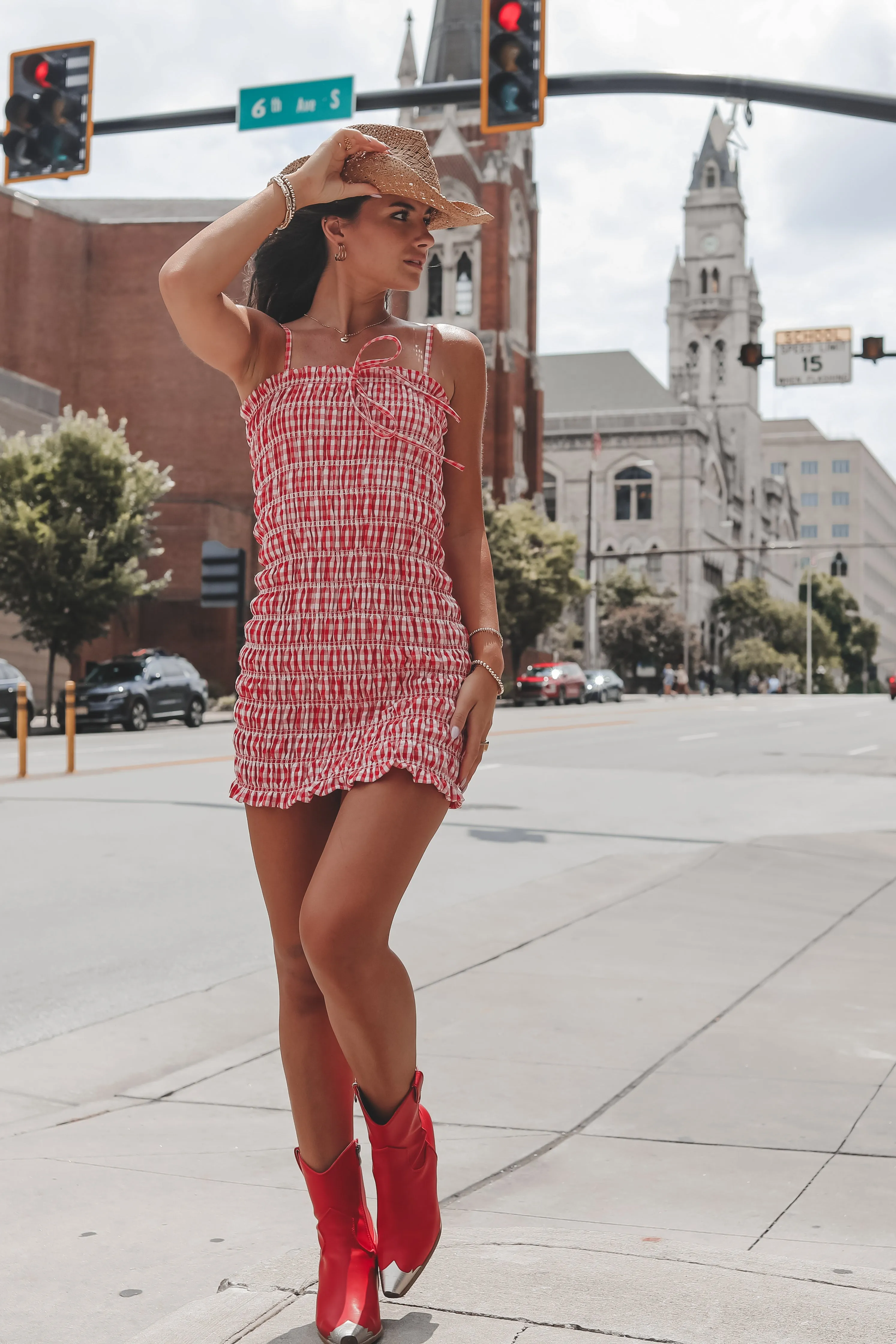 Something Spicy Ruched Red Gingham Dress sold by Amazing Lace product image thumbnail 2