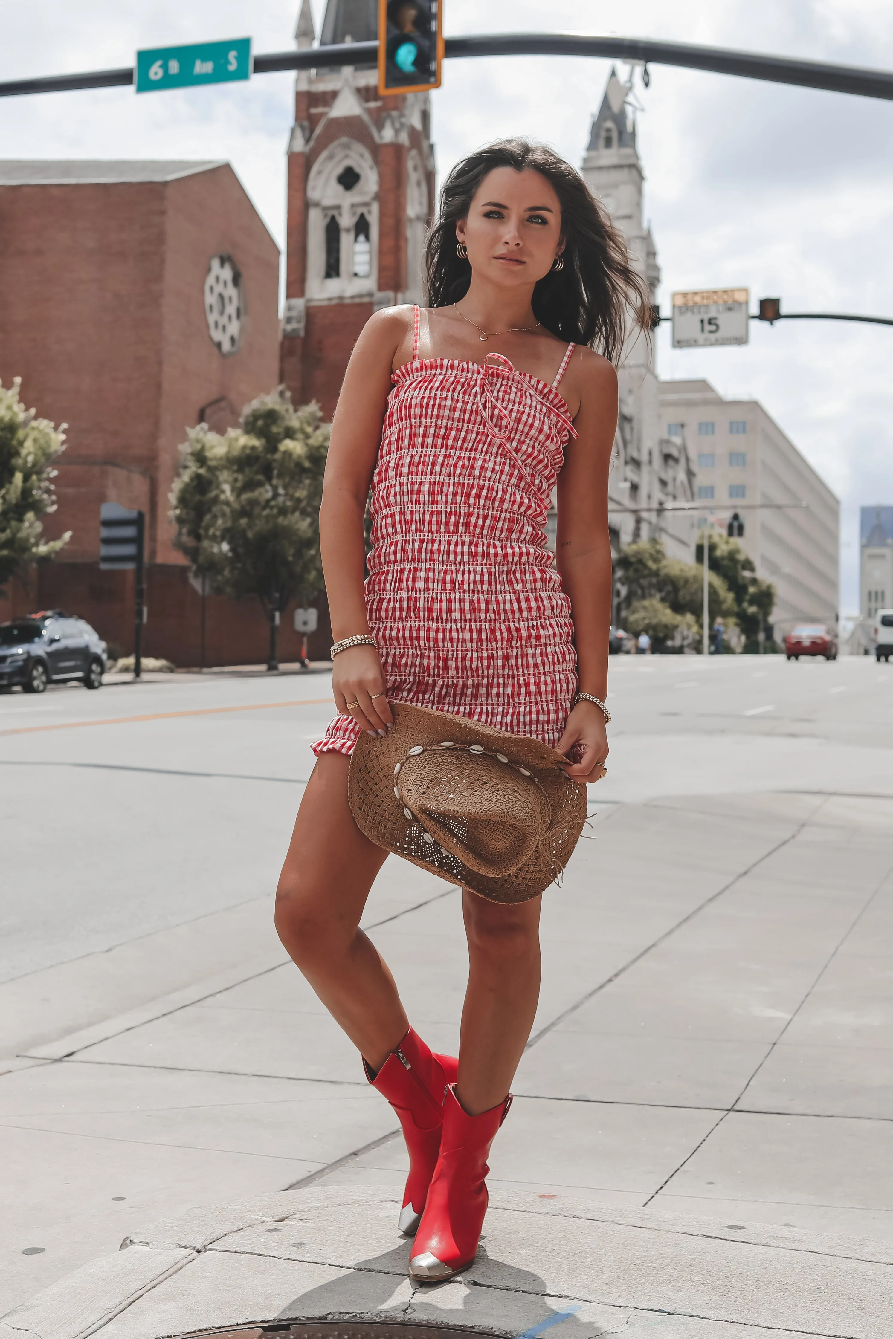 Something Spicy Ruched Red Gingham Dress sold by Amazing Lace product image thumbnail 5