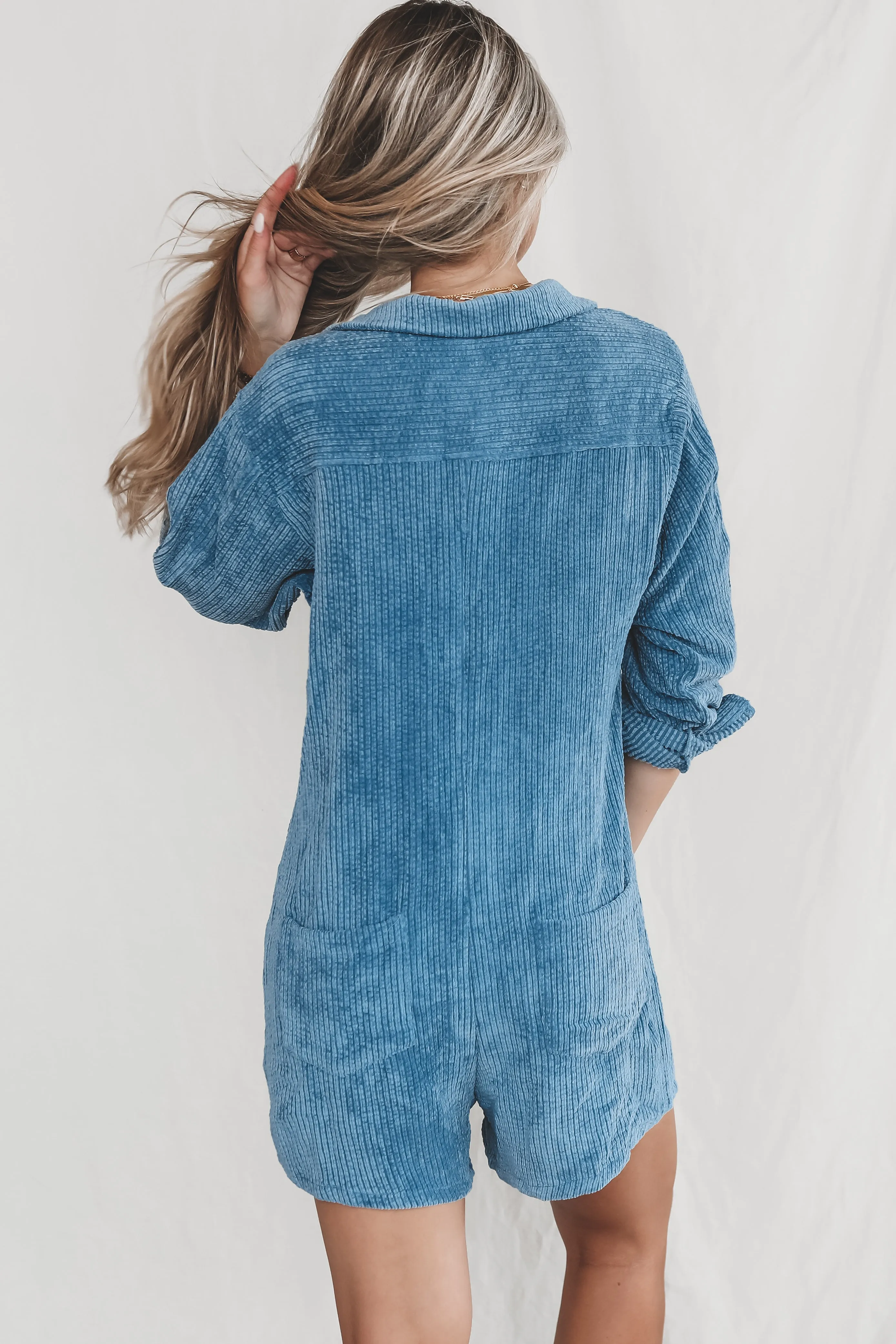 DEAL Bright And Early Blue Corduroy Romper sold by Amazing Lace product image thumbnail 4