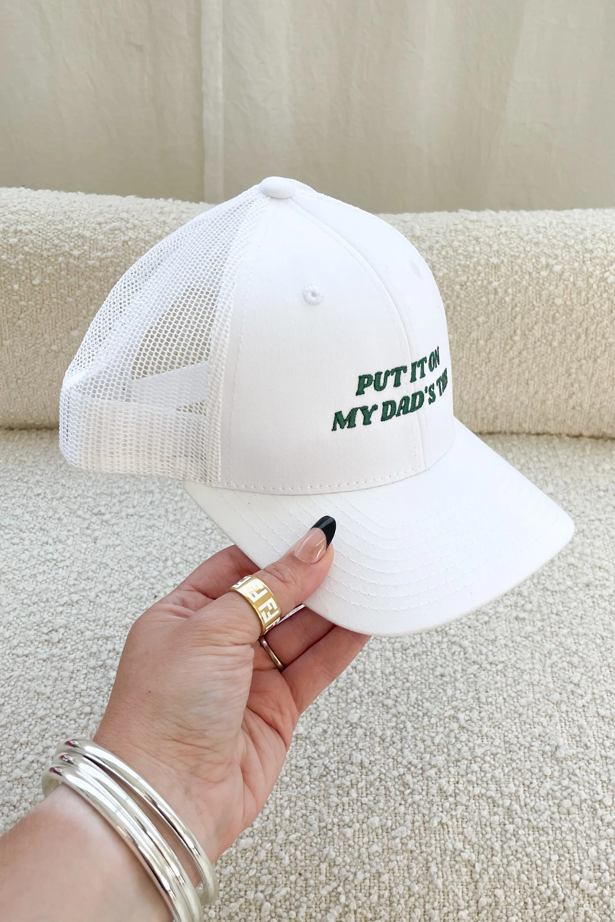 Put It On My Dads Tab White Trucker Hat sold by Amazing Lace product image thumbnail 5