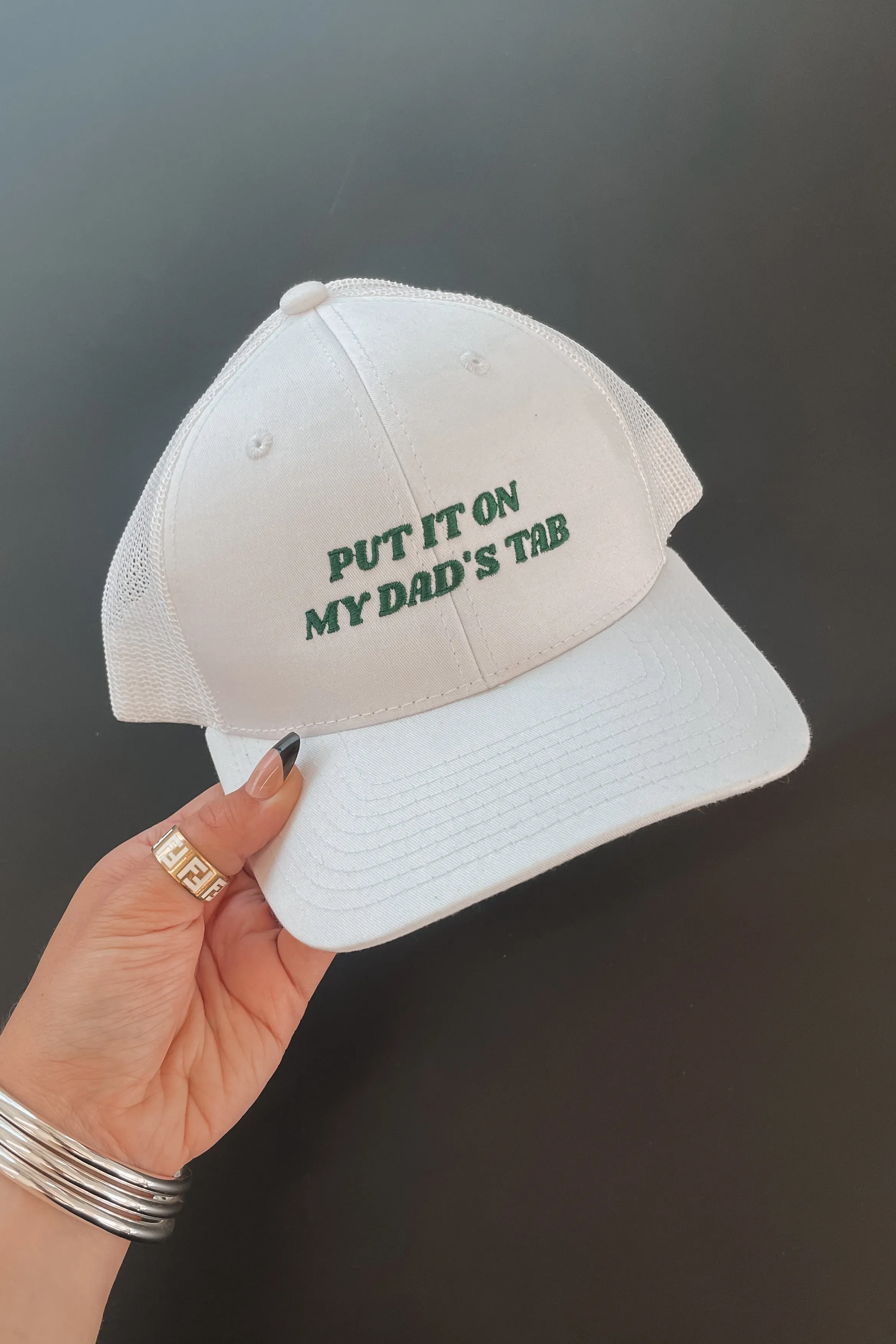 Put It On My Dads Tab White Trucker Hat sold by Amazing Lace