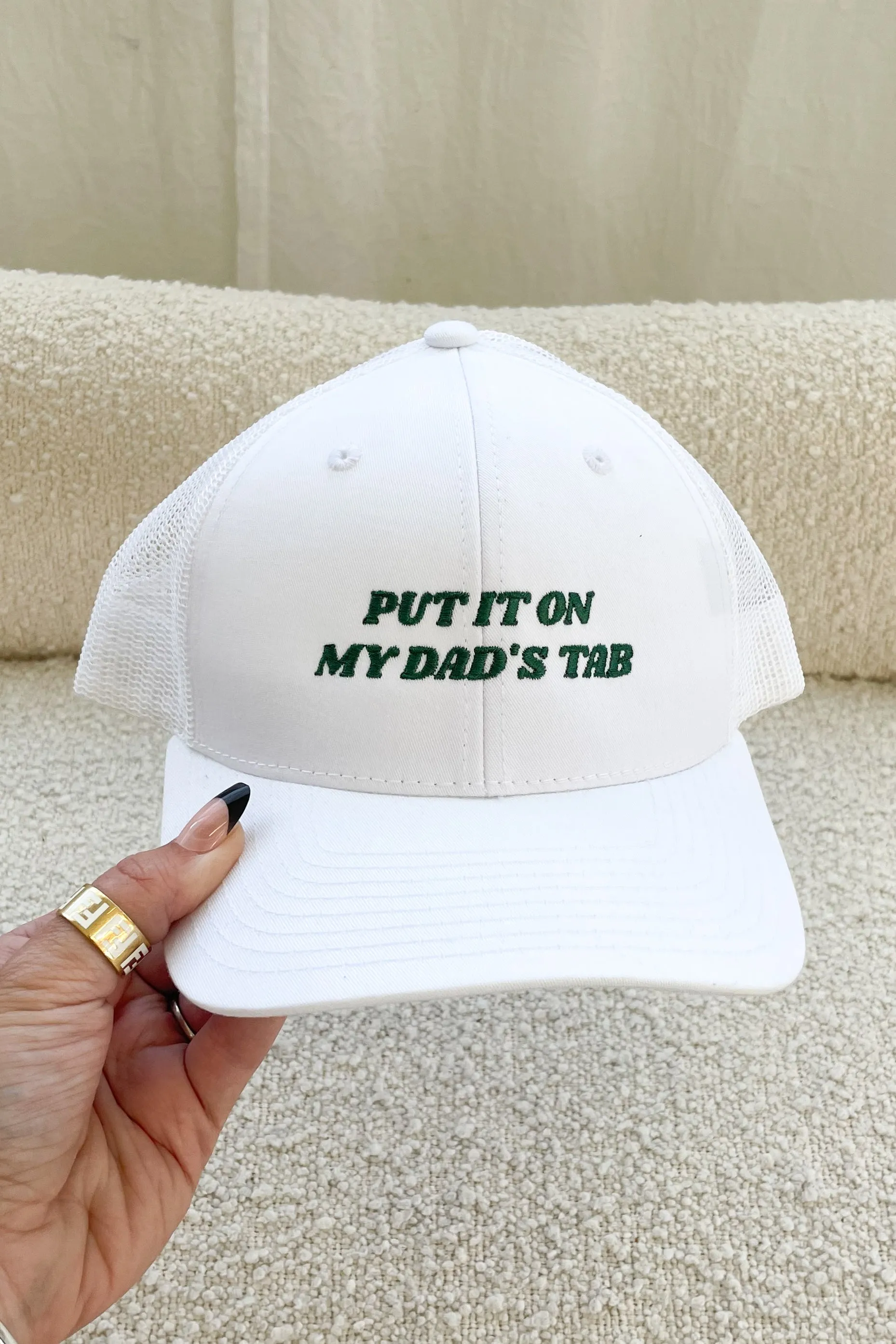 Put It On My Dads Tab White Trucker Hat sold by Amazing Lace product image thumbnail 4