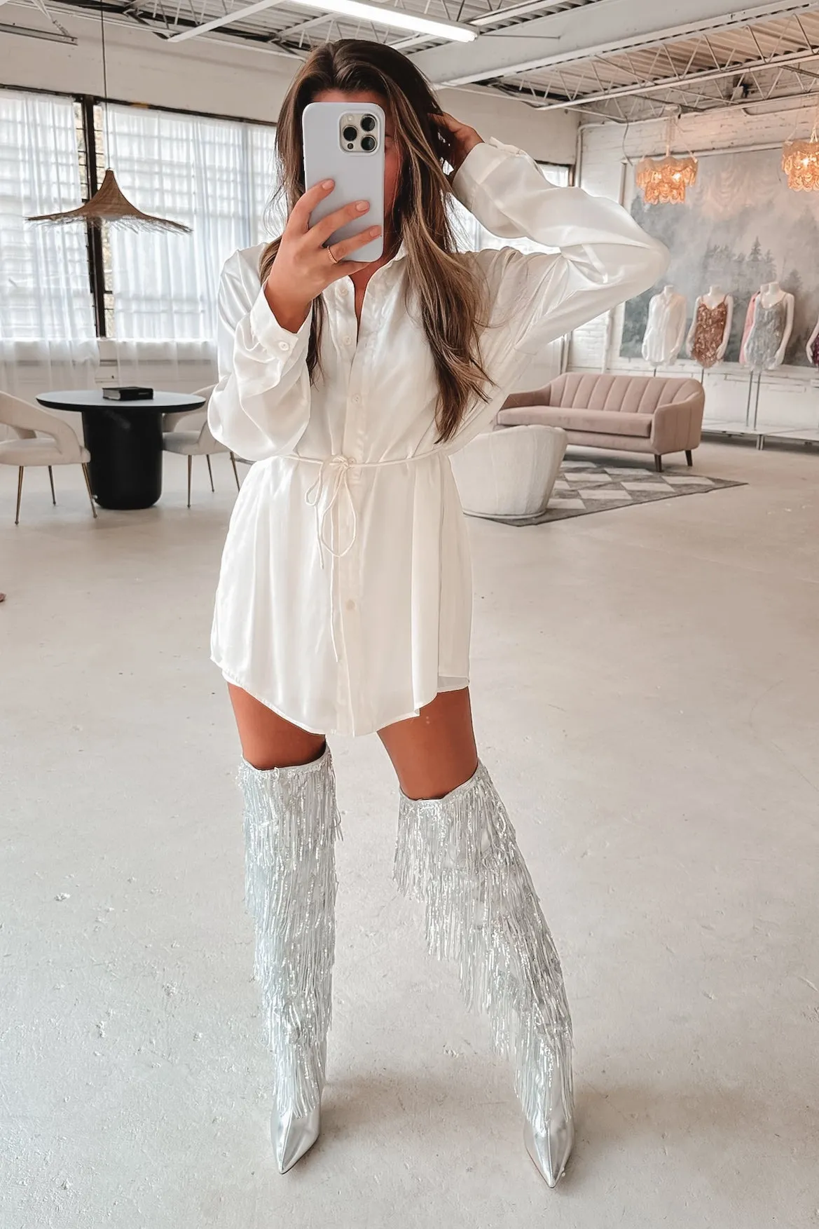 DEAL Shake Shake Shake It Silver Fringe Over The Knee Boots sold by Amazing Lace product image thumbnail 2