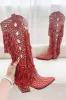 Caught You Staring Burnt Red Rhinestone Studded Fringe Western Boots sold by Amazing Lace