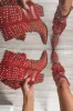 Caught You Staring Burnt Red Rhinestone Studded Fringe Western Boots sold by Amazing Lace