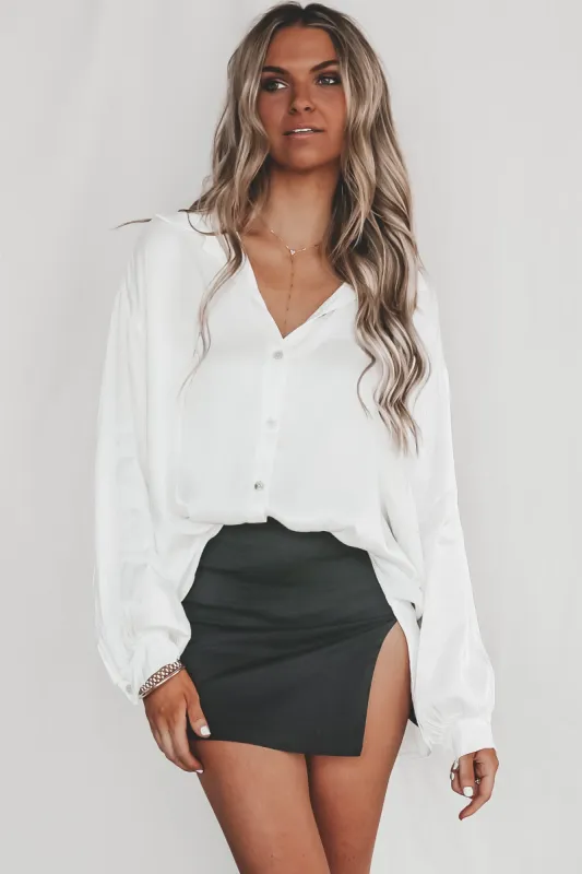 So Into It Silky White Button Down sold by Amazing Lace