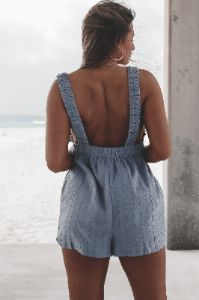 Dancing In The Sand Denim Romper sold by Amazing Lace