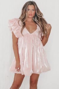 Blushing Bestie Sheer Pink Mini Babydoll Dress sold by Amazing Lace