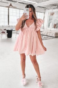 Blushing Bestie Sheer Pink Mini Babydoll Dress sold by Amazing Lace