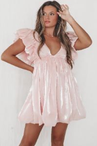 Blushing Bestie Sheer Pink Mini Babydoll Dress sold by Amazing Lace
