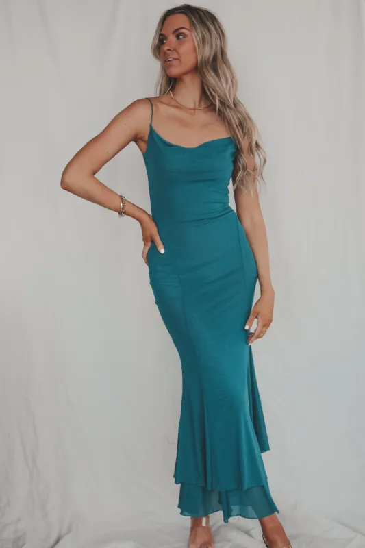DEAL Time For The Main Event Teal Maxi Dress sold by Amazing Lace