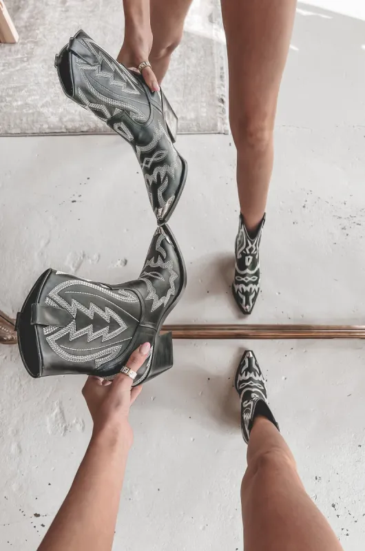 Billini Utari Black and White Western Ankle Boot sold by Amazing Lace