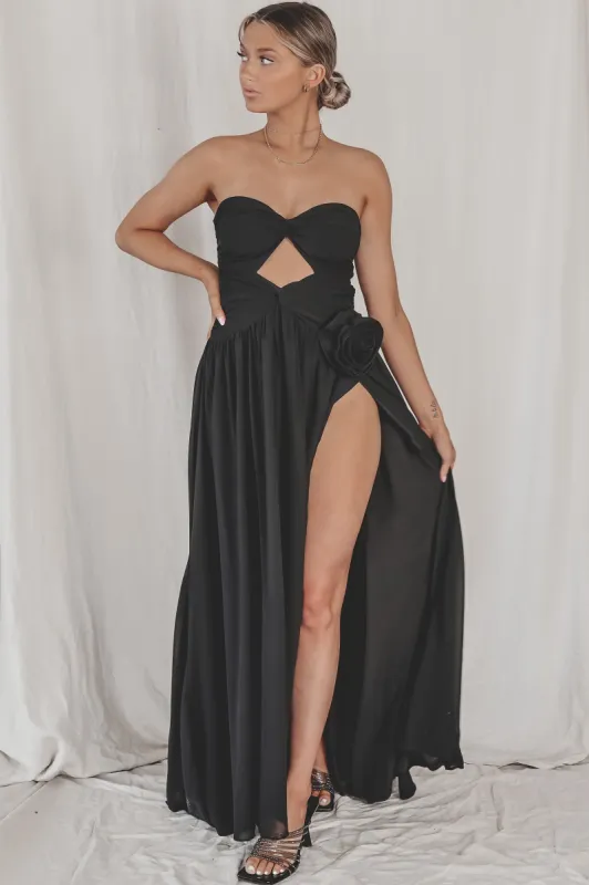 My Time Black High Slit Maxi Dress sold by Amazing Lace