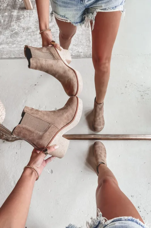 Pick Back Up Taupe Platform Booties sold by Amazing Lace