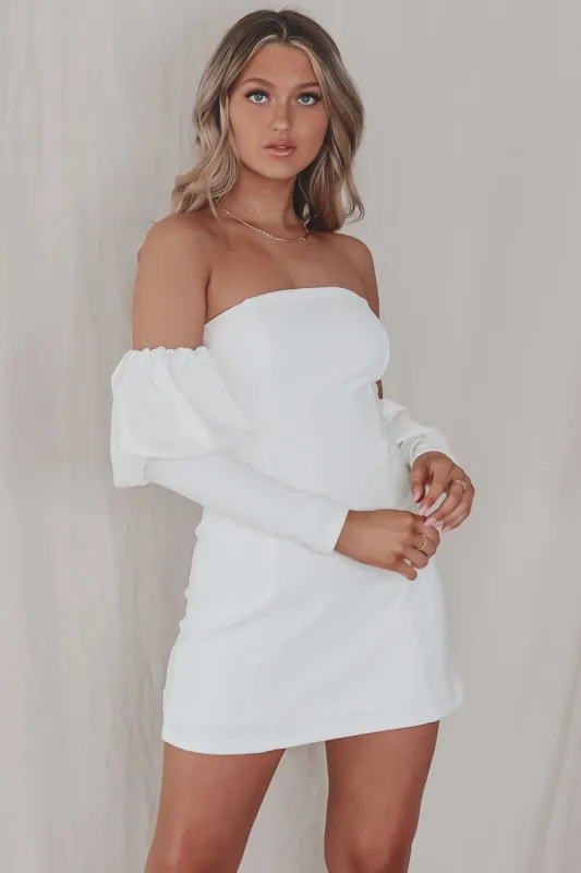Here She Comes White Strapless Bodycon Dress sold by Amazing Lace