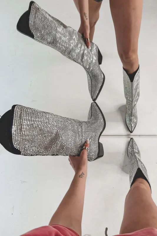 With My Boots On Silver Metallic Boots sold by Amazing Lace