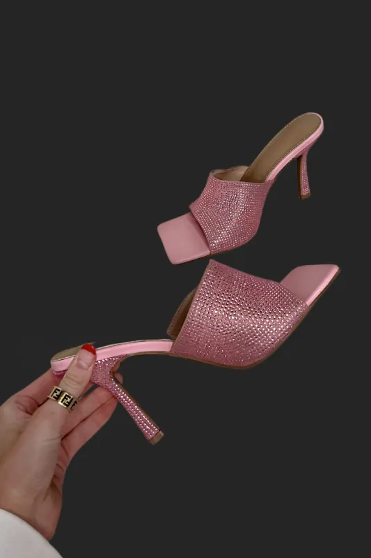 Pretty In Pink Rhinestone Studded Heels sold by Amazing Lace