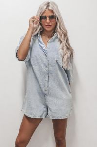 Take It Easy Button Down Denim Romper sold by Amazing Lace