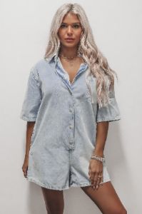 Take It Easy Button Down Denim Romper sold by Amazing Lace