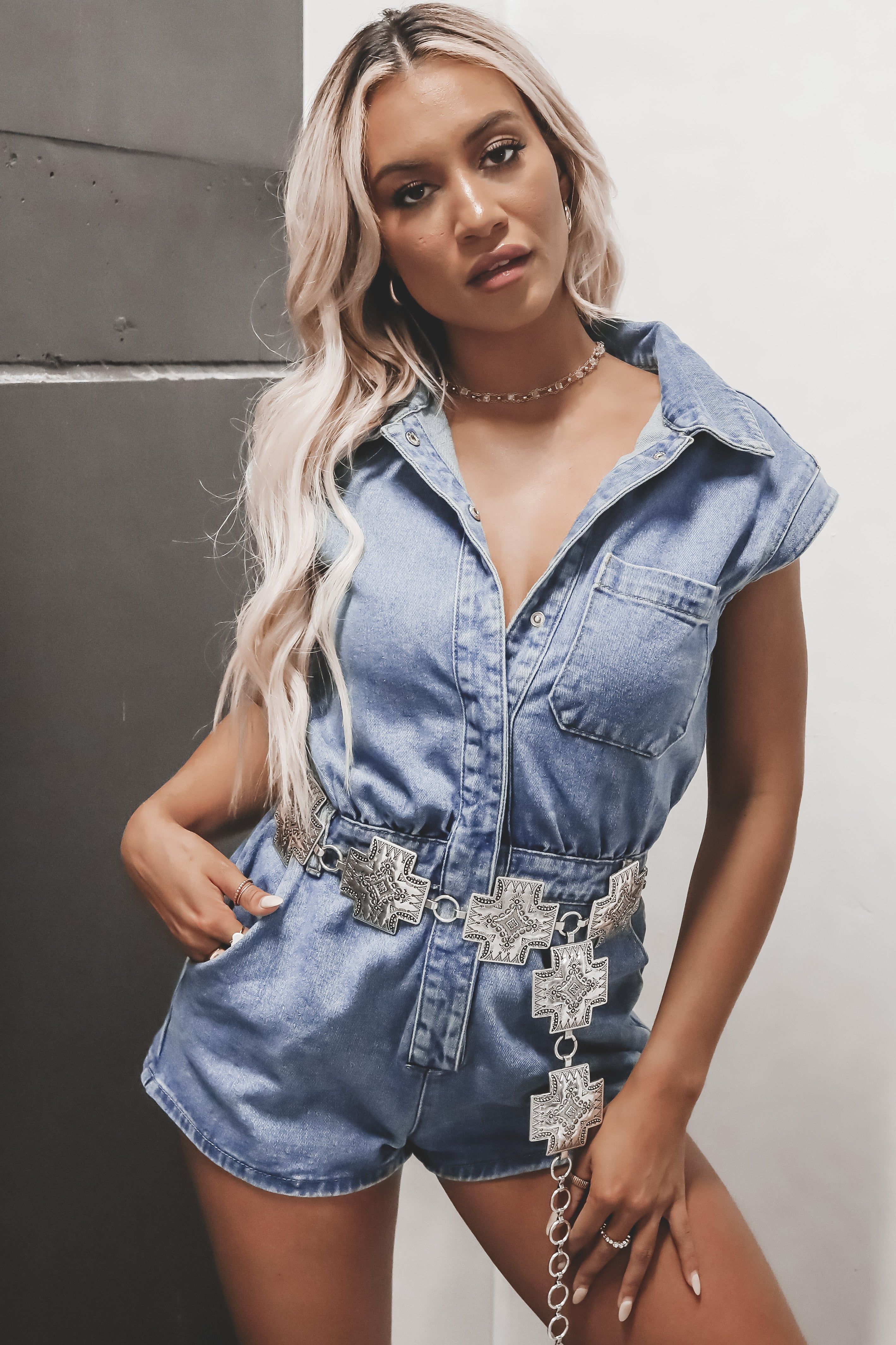 Denim Makes Everything Better Button Up Romper sold by Amazing Lace product image thumbnail 2