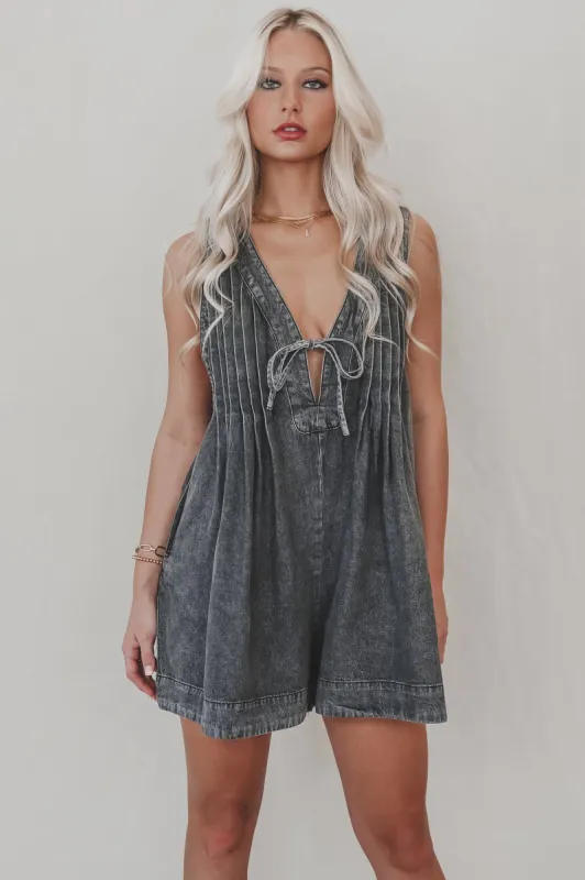 DEAL She's Got An Edge Washed Denim Romper sold by Amazing Lace