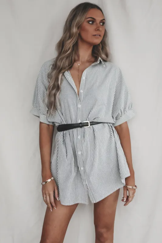 DEAL Said What I Said Short Sleeve Striped Button Up Dress sold by Amazing Lace