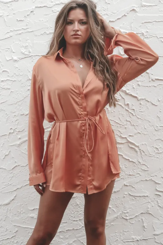 So Here For This Satin Button Up Romper Dress sold by Amazing Lace