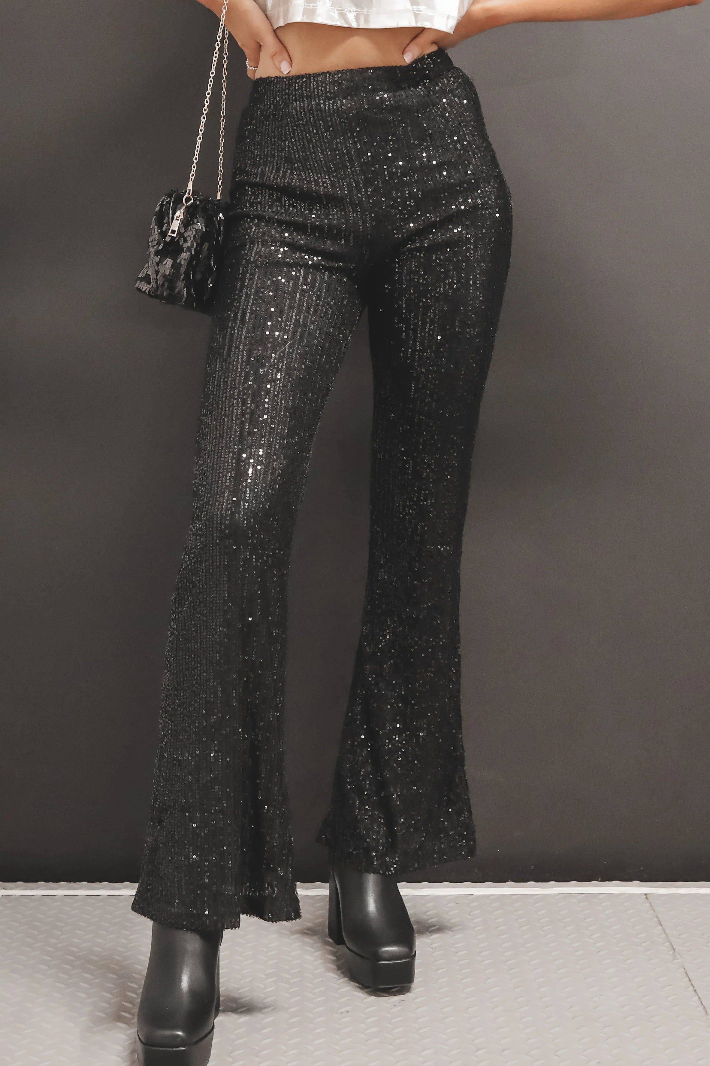 DEAL Bling Black Sequin Flare Pants sold by Amazing Lace