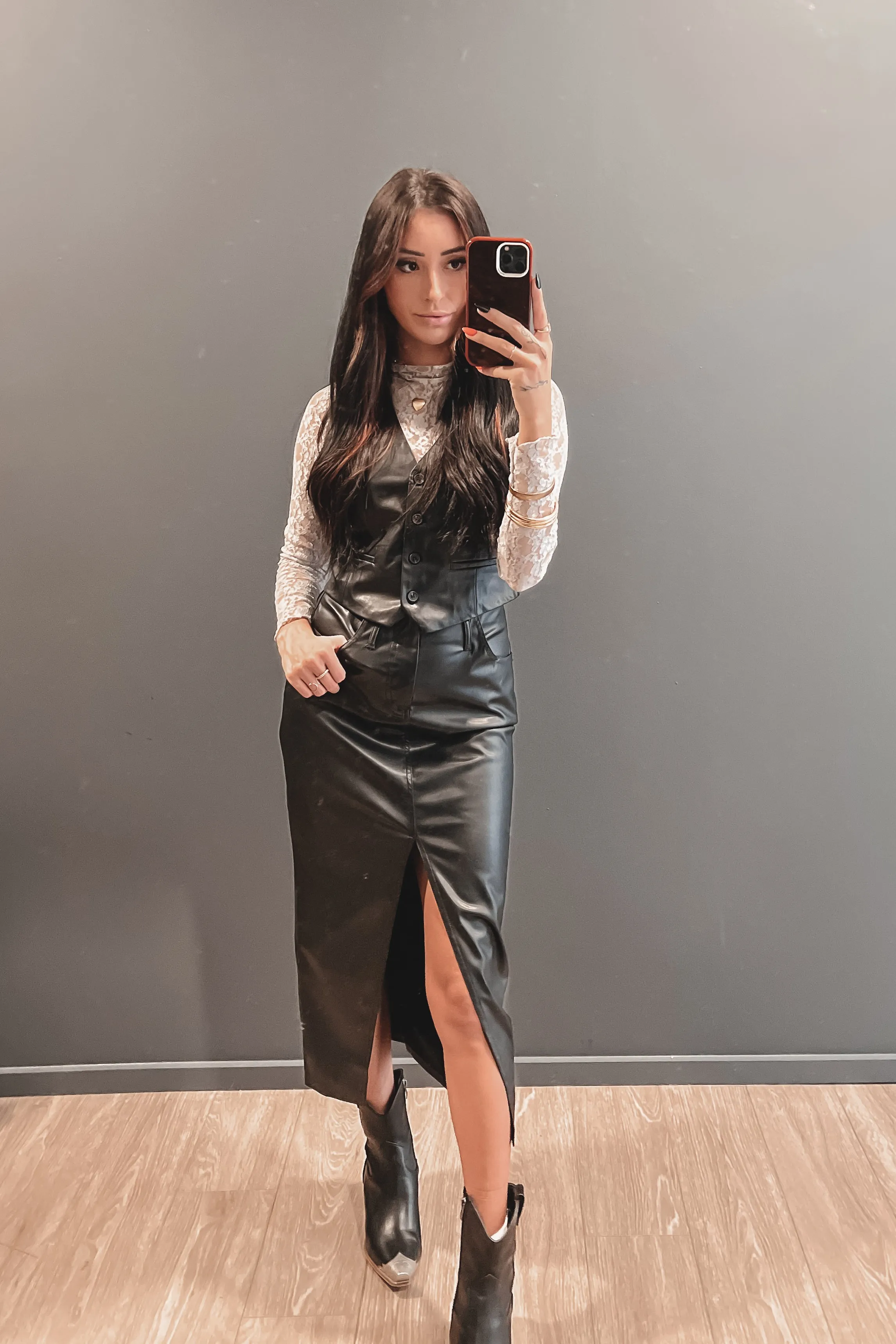 DEAL NIA Theresa Leather Midi Skirt sold by Amazing Lace product image thumbnail 5
